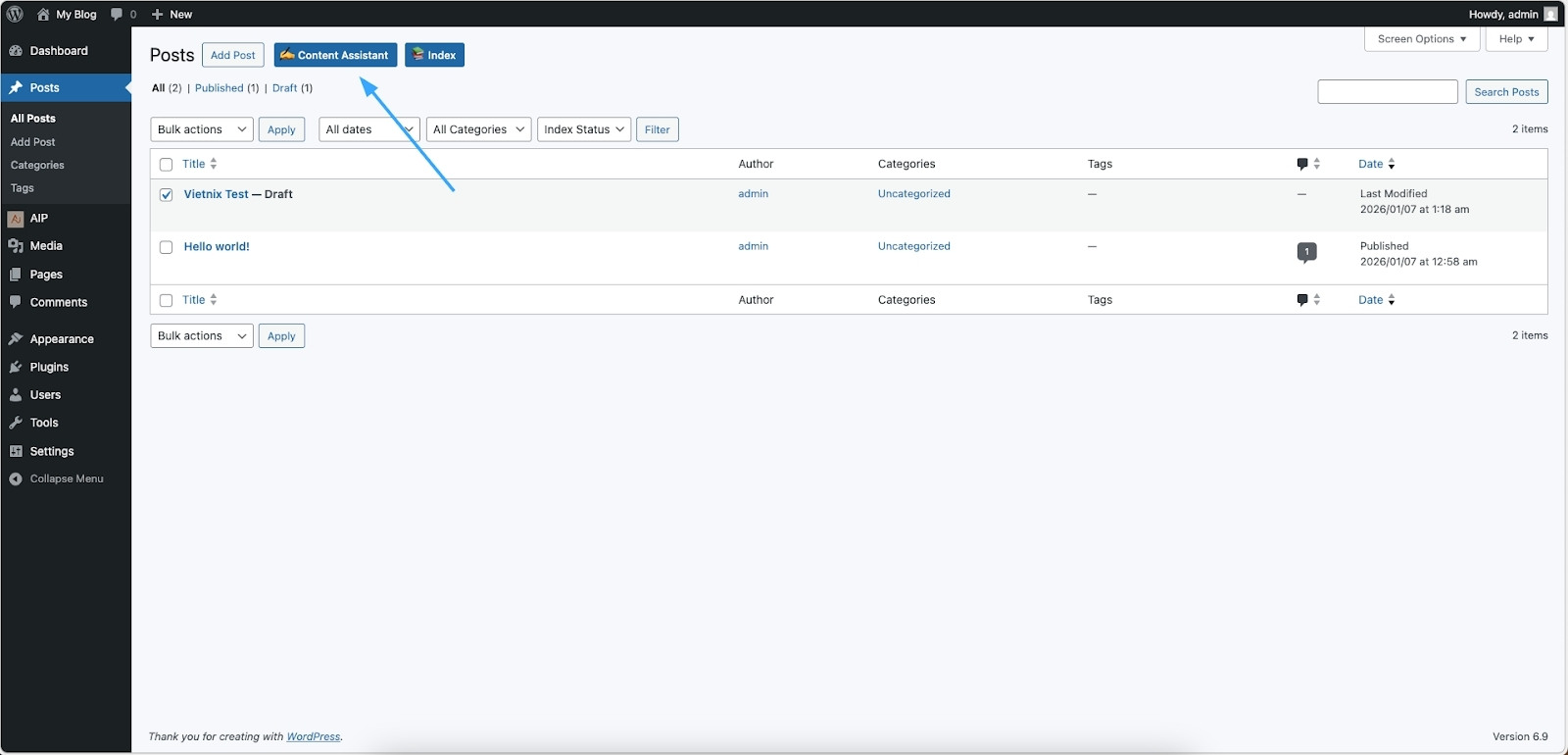 Bạn cần nhấn vào Content Assistant Generate để AI tạo nội dung