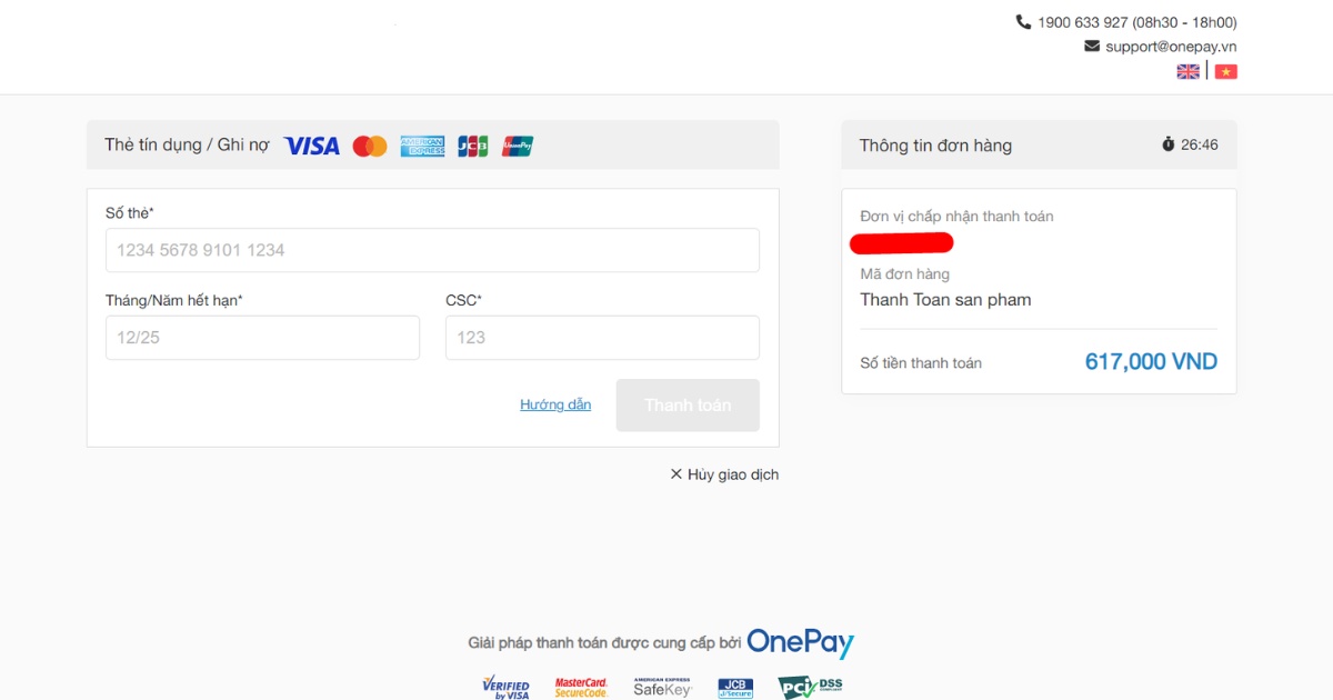 Người mua tiến hành nhập thông tin thẻ