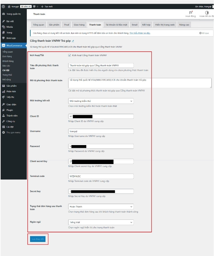 Bạn cần cấu hình cổng thanh toán