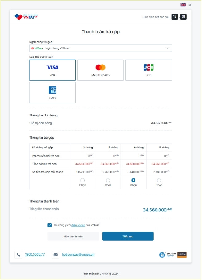 Bạn hoàn toàn có thể lựa chọn hình thức trả góp