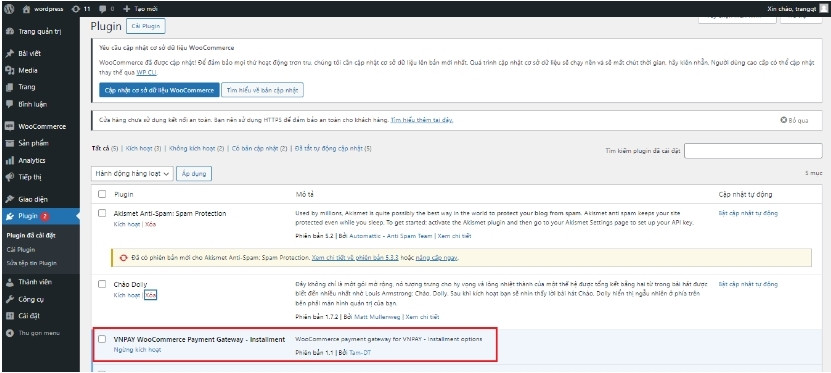 ạn quay lại Plugin và chọn vào VNPAY WooCommerce Payment Gateway