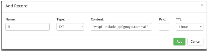 Bạn thêm bản ghi TXT mới