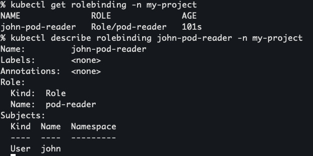 Kiểm tra RoleBinding trong namespace