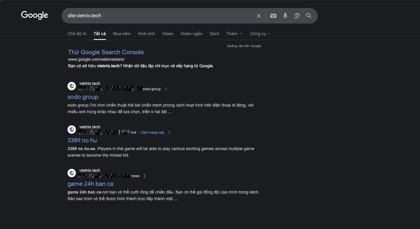 Kết quả tìm kiếm Google hiển thị nội dung lạ