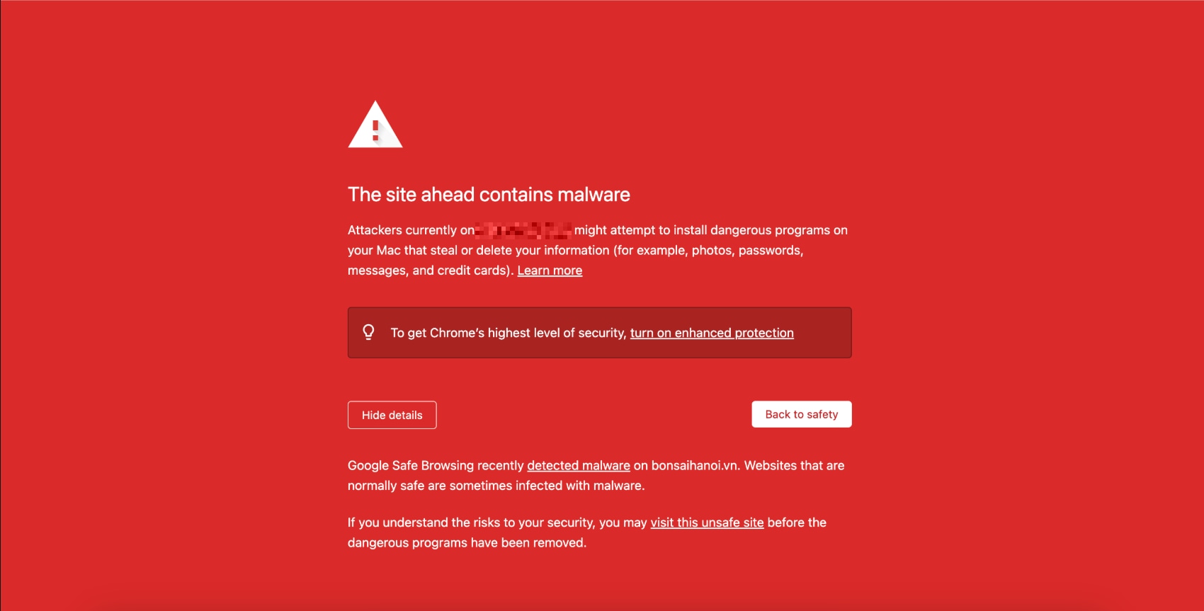 Cảnh báo "trang có thể bị hack" từ Google