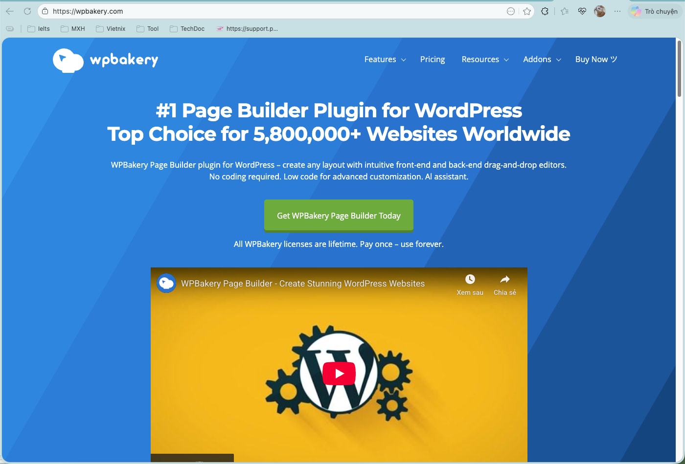Bạn nhấn nút Get WPBakery Page Builder Today để bắt đầu quá trình mua plugin.